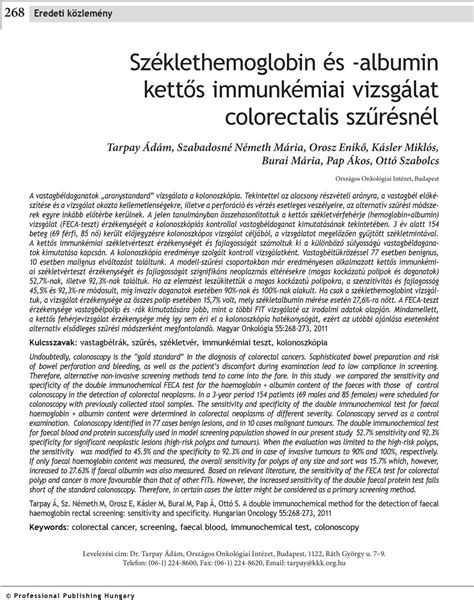 Széklethemoglobin és -albumin kettős immunkémiai vizsgálat …