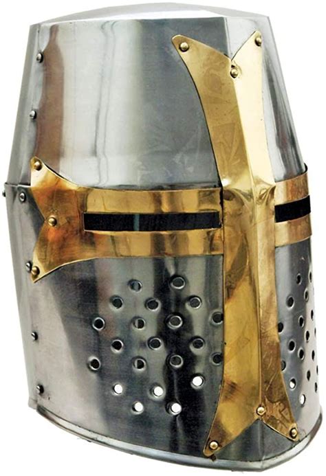 Szco Renaissance Faire 14” Barrel Steel & Brass Bucket Head Knight Helmet