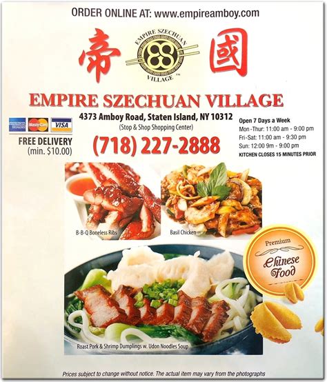 Szechuan empire. Empire Szechuan Garden. 4342 46th St. •. (718) 361-9625. 1942 ratings. 95 Good food. 97 On time delivery. 97 Correct order. 