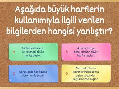 Türkçe Büyük harflerin kullanımı Öğretim kaynakları Wordwall.