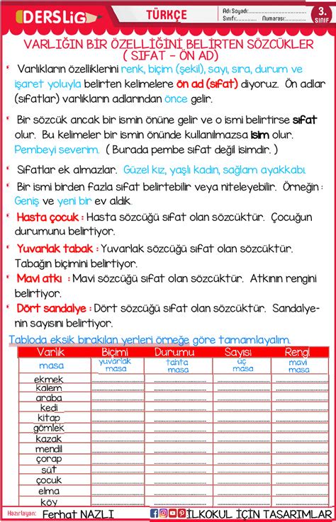 Türkçe dersi çalışma kağıtları