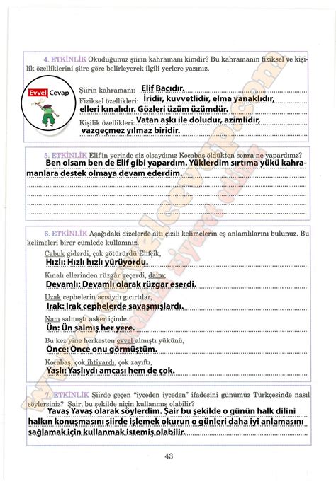 Türkçe kitabı çalışma kitabı cevapları 5 sınıf