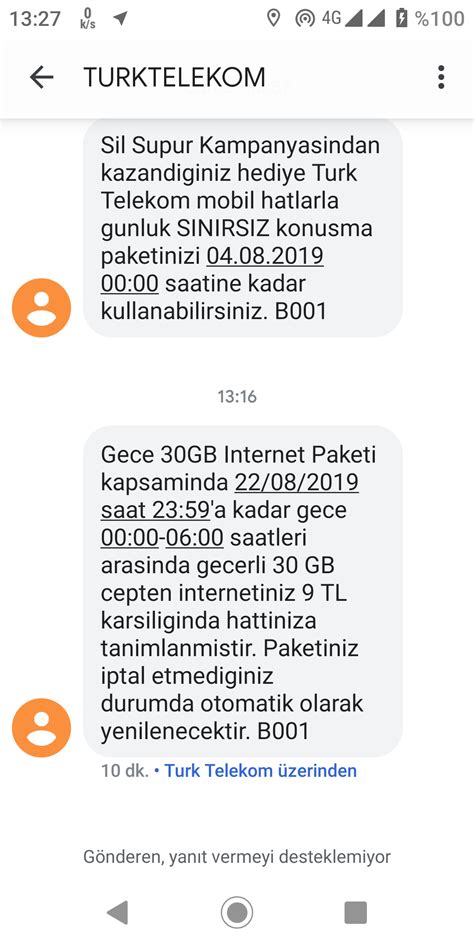 Türk telekom gece 30 gb iptal