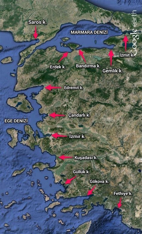 Türkiye deki körfezler harita üzerinde