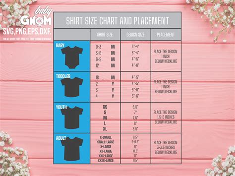 T Shirt Design Size Chart