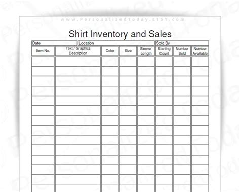 T Shirt Inventory Spreadsheet Template —