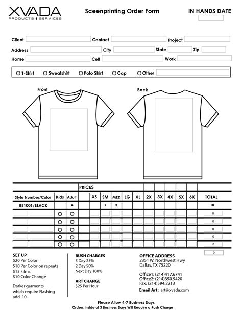 T Shirt Order Form Template Excel