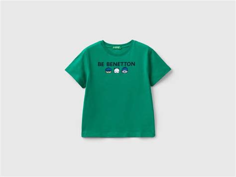 T-Shirt aus 100% Bio-Baumwolle mit Logo - Grün Benetton