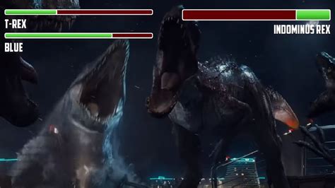 T-rex vs. Indominus Rex WITH HEALTHBARS Final Battle - YouTube