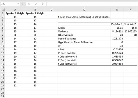 T-test excel