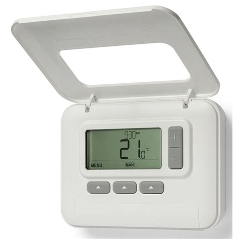 Other features include: Displays both room temperature and temperature setting. One-touch temperature controls. Large, clear backlit display is easy to read, even in the dark. Switchable fan control (auto or continuous fan) Built-in compressor protection. Five-year warranty. Dimensions: 3-13/16 in. high X 5-3/8 in. wide X 1-1/4 in. deep..