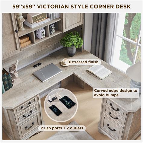 T4TREAM 59" Farmhouse Executive Desk with Drawers,Wood Home Office ... - balustradellc