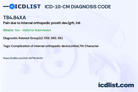 T84.84XA - Pain due to internal orthopedic prosthetic …