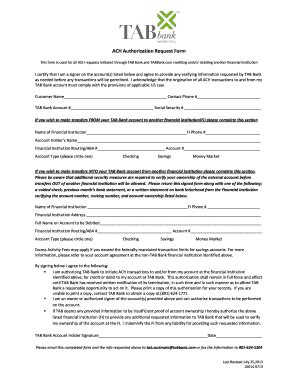 TAB Bank ACH Authorization Enrollment Form 2013 Fill and Sign