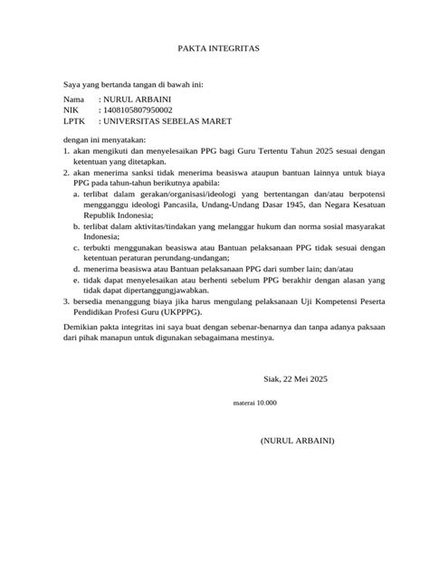 Tahapan dan Contoh Format Pakta Integritas PPG … - balustradellc