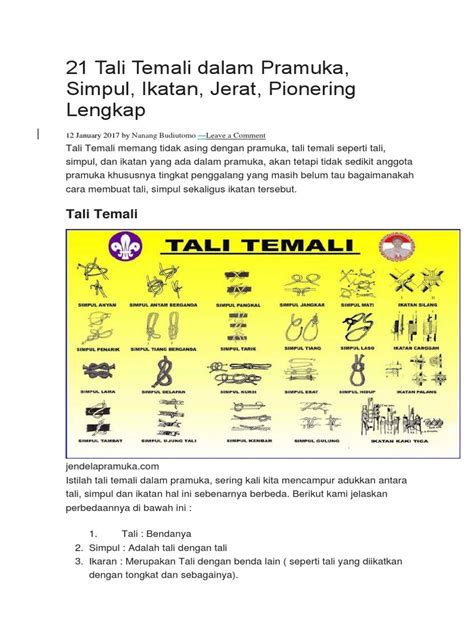 Tali Temali dan Simpul Pramuka Lengkap | PDF - Scribd - balustradellc