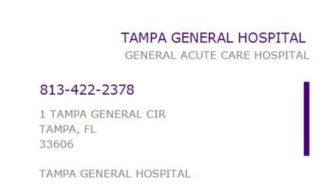 TAMPA GENERAL HOSPITAL NPI 1609271667