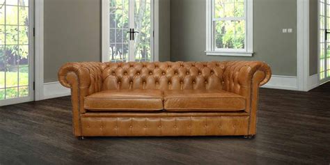Tan Chesterfield 3 Seater Leather sofa Settee - balustradellc