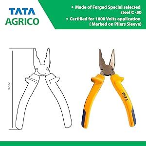 TATA Agrico 6 Inch Insulated Combination Plier - balustradellc