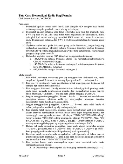Tata Cara Komunikasi Radio Pemula | PDF - Scribd - balustradellc