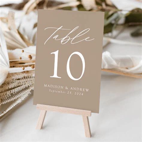 Taupe Modern Elegance Wedding Table Number | Zazzle - muktibox.com