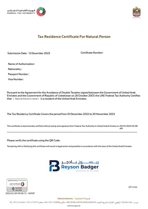 Tax Residency Certificate for Individuals - balustradellc