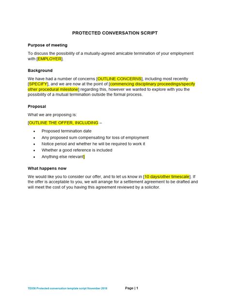 TE058 Protected Conversation Template Script November 2018 PDF