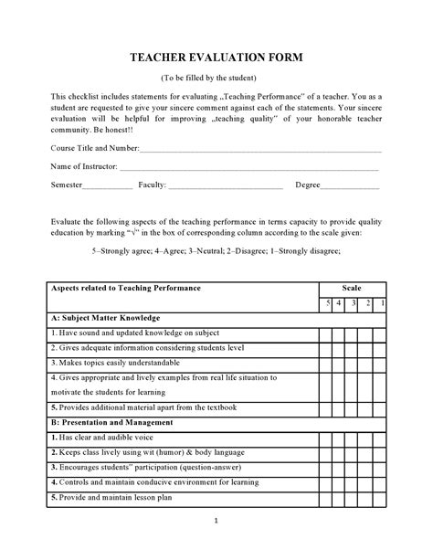 TEACHER EVALUATION FORM in Word and Pdf formats