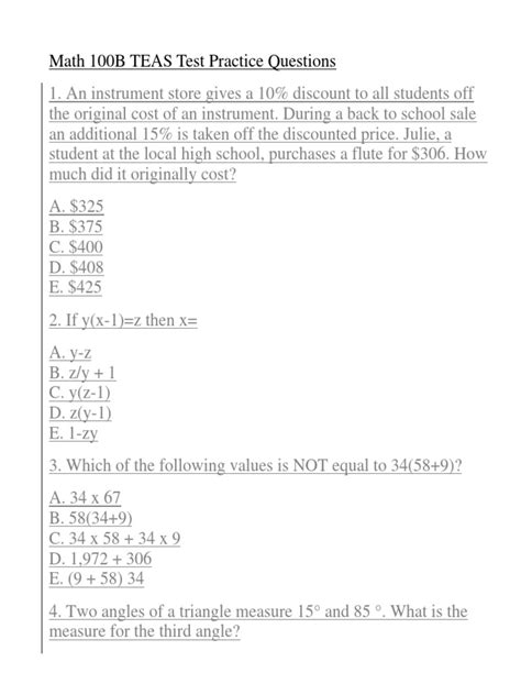 TEAS Test Practice Teaching Mathematics Science