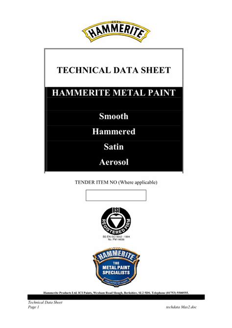 TECHNICAL DATA SHEET - Hammerite