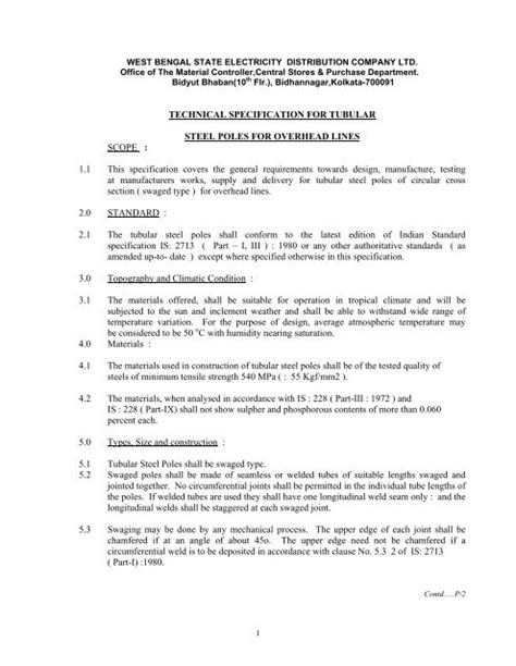 TECHNICAL SPECIFICATION FOR TUBULAR STEEL …