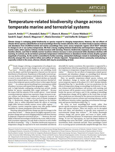 Temperature-related biodiversity change across … - raincitystudios.com