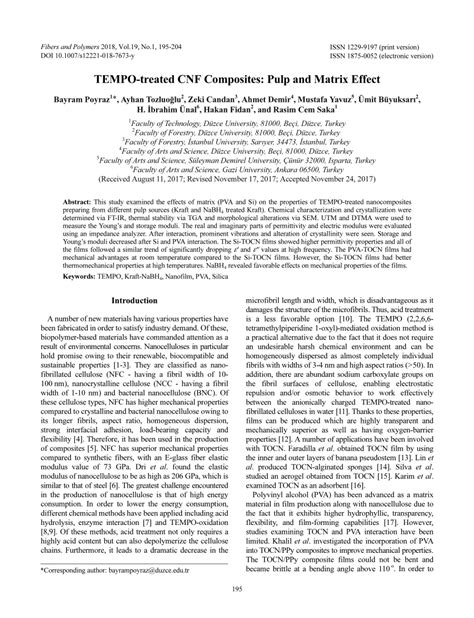 TEMPO-treated CNF Composites: Pulp and Matrix Effect