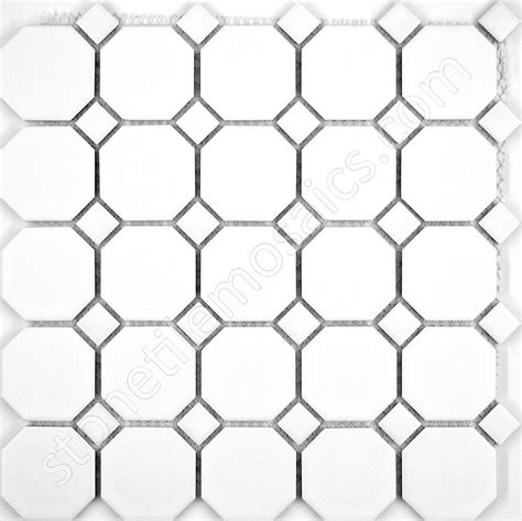 Tenedos 12x12 Matte White Octagon Porcelain Mosaic Tile with Matte ... - muktibox.com