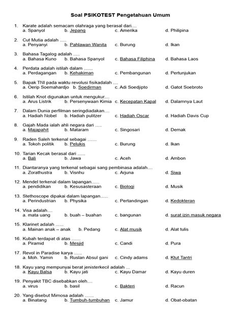 Tes Pengetahuan Umum dan Psikotes | PDF | Metode … - balustradellc