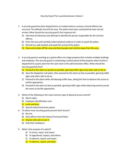 TEST About 50 questions Security Guard Test question/answer