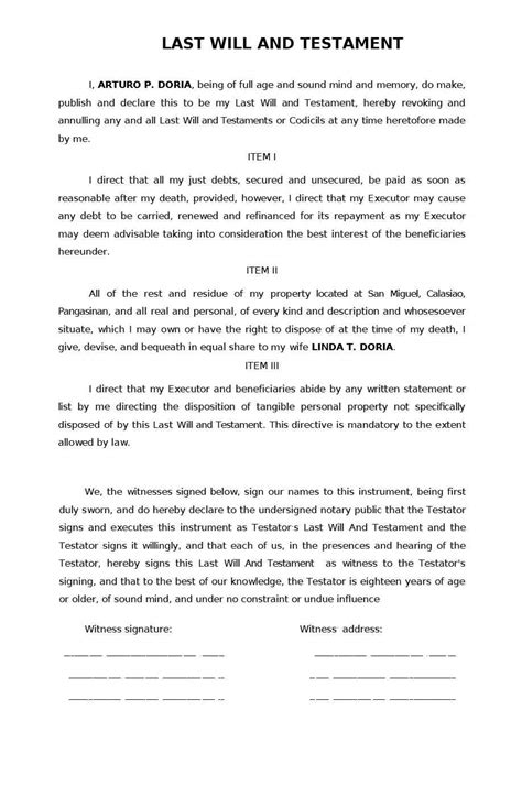 Testament in Philippines | Download Word Template … - balustradellc