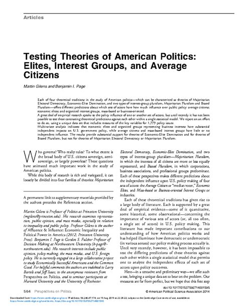 Testing Theories of American Politics: Elites, Interest … - balustradellc