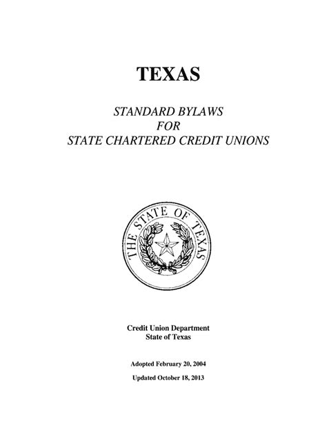 TEXAS STANDARD BYLAWS FOR STATE CHARTERED CREDIT UNIONS … - balustradellc