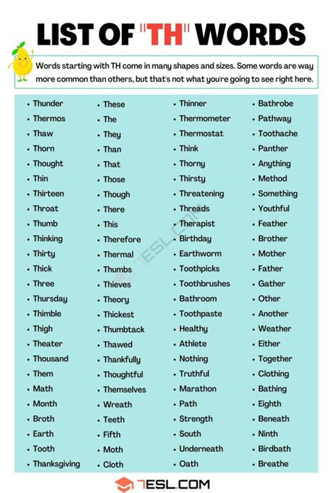 TH Words 100+ Excellent Words with TH in English • 7ESL