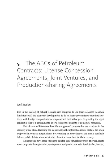 The ABCs of Petroleum Contracts: License-Concession Agreements, Joint ... - balustradellc