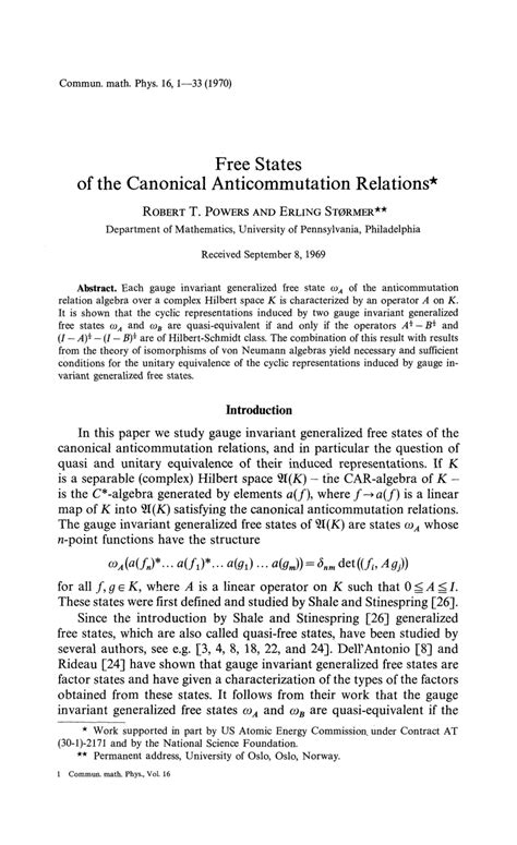 THE CANONICAL ANTICOMMUTATION RELATIONS