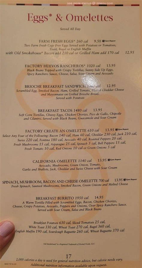 THE CHEESECAKE FACTORY, Cheektowaga - Menu, …