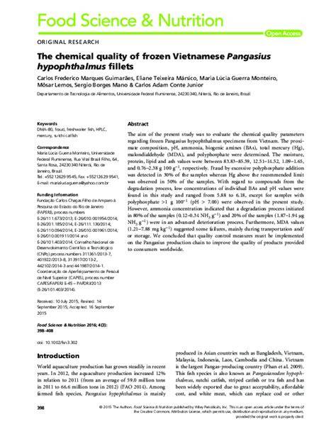 The chemical quality of frozen Vietnamese Pangasius hypophthalmus ... - raincitystudios.com