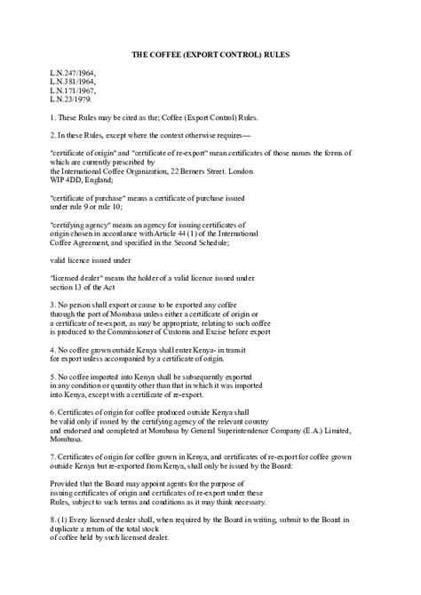 THE COFFEE (EXPORT CONTROL) RULES - balustradellc