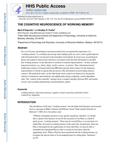THE COGNITIVE NEUROSCIENCE OF WORKING MEMORY - PMC - muktibox.com