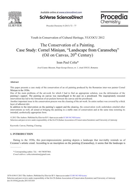 The Conservation of a Painting. Case Study: Cornel Minişan, “Landscape ... - balustradellc