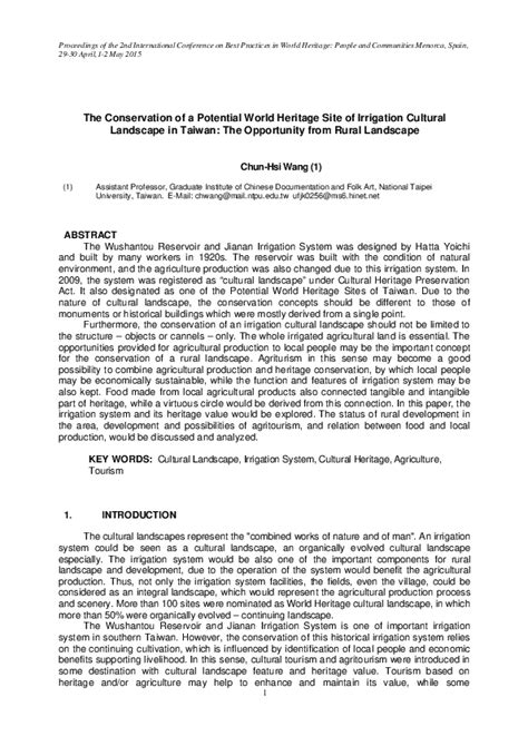 The Conservation of a Potential World Heritage Site of Irrigation ... - wintechmobiles.com