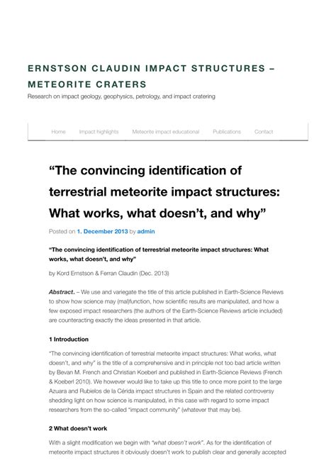 The convincing identification of terrestrial meteorite impact ... - wintechmobiles.com