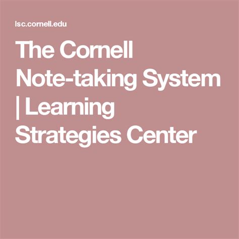 The Cornell Note Taking System – Learning Strategies Center - balustradellc